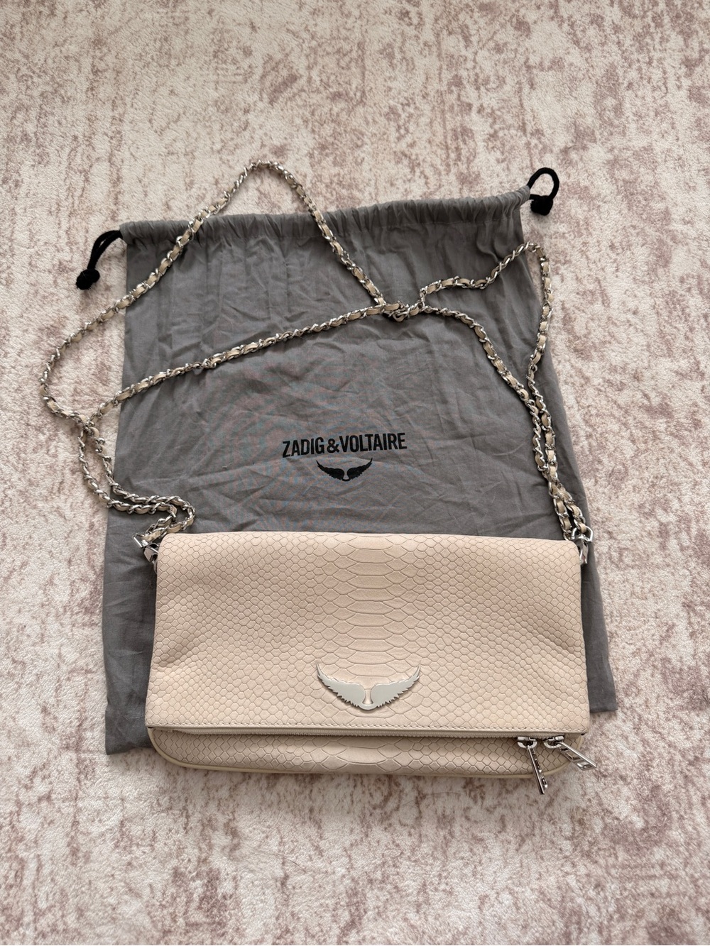 Zadig & Voltaire Light Beige Textured Leather Chain Crossbody